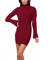 bebe Bell-Sleeve Ribbed Sweater Dress