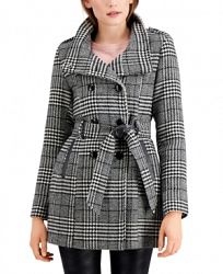 Bcx Juniors' Plaid Double-Breasted Belted Wool Coat