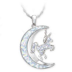 Believe In Magic Women's Unicorn Pendant Necklace Adorned With Aurora Borealis & Swarovski Crystals