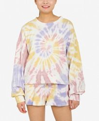 Hippie Rose Juniors' Tie-Dyed Balloon-Sleeve Sweatshirt