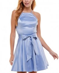 City Studios Juniors' Lace-Back Belted Party Dress