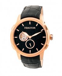 Heritor Automatic Callisto Rose Gold & Black Leather Watches 45mm