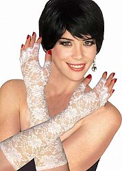White Lace Finger-Less Gloves