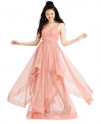 City Studios Juniors' Tulle Belted Gown, Created for Macy's