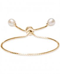 Cultured Freshwater Pearl (7 x 9mm) Bolo Bracelet in 18k Gold-Plated Sterling Silver