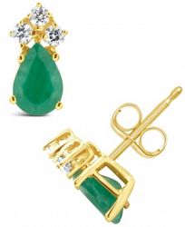 Emerald (3/4 ct. t. w. ) and Diamond (1/8 ct. t. w. ) Stud Earrings in 14k Yellow Gold
