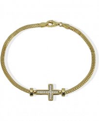 Argento Vivo Cubic Zirconia East-West Cross Link Bracelet in 18k Gold-Plated Sterling Silver