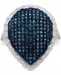 Blue & White Diamond Teardrop Cluster Ring (1 ct. t. w. ) in Sterling Silver