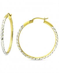 Giani Bernini Medium Textured Hoop Earrings in Sterling Silver & 18k Gold-Plate, 1.18", Created for Macy's