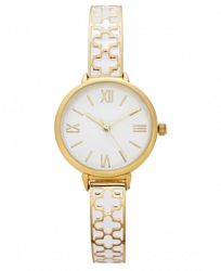 Charter Club Women's Gold-Tone & White Enamel Bangle Bracelet Watch 30mm
