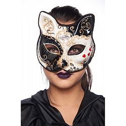 Black and Gold Molded-Plastic Masquerade Cat Mask