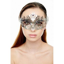 Silver Laser-Cut Metal Mask with Fleur Crest and Purple Rhinestones