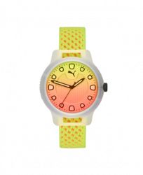 Puma Reset V1 Three-Hand Reversible Fizzy Yellow and Energy Peach Knit Watch 43mm