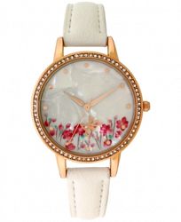 Inc International Concepts Women's White Faux-Leather Strap Watch 35mm, Created for Macy's