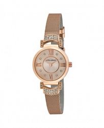 Laura Ashley Women's Deco Crystal Accent Rose Gold-Tone Alloy Mesh Band Watch 28mm