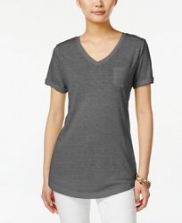 Style & Co Petite Burnout V-Neck T-Shirt, Created for Macy's
