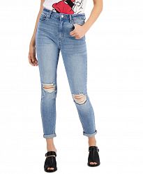 Tinseltown Juniors' Distressed Rolled-Cuff Mom Jeans