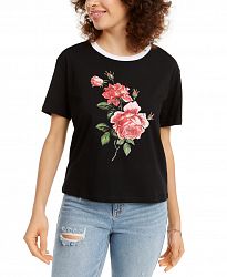 Rebellious One Juniors' Cotton Rose Graphic T-Shirt