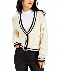 Hooked Up by Iot Juniors' Varsity Cable-Knit Cardigan