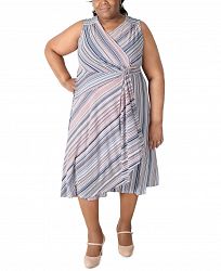Robbie Bee Plus Size Striped Gathered-Waist Dress