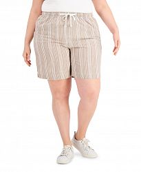 Karen Scott Plus Size Striped Pull-On Seersucker Shorts, Created for Macy's
