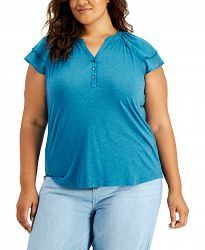 Style & Co Plus Size Flutter-Sleeve Top, Created for Macy's