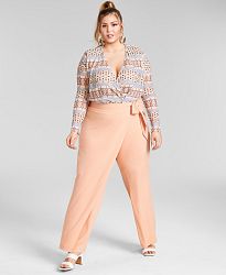 Nina Parker Trendy Plus Size Asymmetrical Wrap Pants, Created for Macy's