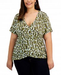 Inc International Concepts Plus Size Cotton Printed Side-Ruched T-Shirt, Created for Macy's