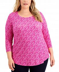 Jm Collection Plus Size Printed 3/4-Sleeve Top, Created for Macy's