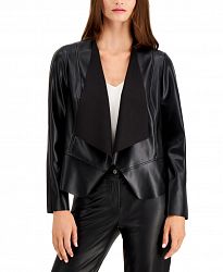 Anne Klein Plus Size Vegan Leather Drape-Front Jacket