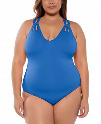 Becca Etc Trendy Plus Size Color-Code Tear-Drop One-Piece Swimsuit Women's Swimsuit