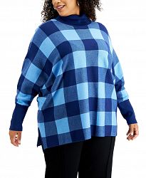 Alfani Plus Size Checkered Turtleneck Sweater, Created for Macy's