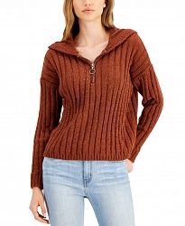 Hippie Rose Juniors' Chenille Half-Zip Hoodie Sweater