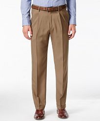 Haggar Men's Texture Weave Classic Fit Pleated Hidden Expandable Waistband Dress Pants