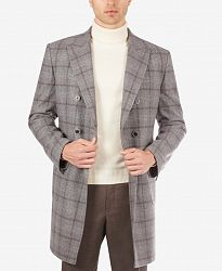 Tallia Men's Classic-Fit Gray Plaid Double-Breasted Overcoat