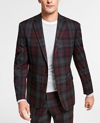 Bar Iii Men's Slim-Fit Burgundy Plaid Suit Jacket, Created for Macy's