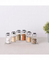 Home Basics Ultra Sleek Half Moon Steel Seasoning and Herbs Organizing Spice Rack with 6 Empty Glass Spice Jars