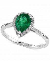 Brasilica by Effy Emerald (9/10 ct. t. w. ) and Diamond (1/6 ct. t. w. ) Pear-Shaped Ring in 14k White Gold, Created for Macy's