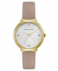 Bcbgmaxazria Ladies Beige Leather Strap Watch with White Wave Textured Dial, 32mm