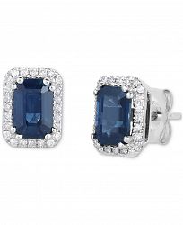 Sapphire (1-1/3 ct. t. w. ) & Diamond (1/8 ct. t. w. ) Halo Stud Earrings in 14k White Gold