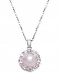 Pink Cultured Freshwater Pearl (10mm) & Morganite (2 ct. t. w. ) Pendant Necklace in Sterling Silver