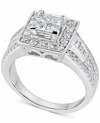 Diamond Princess Halo Engagement Ring (1-1/8 ct. t. w. ) in 14k White Gold