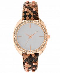 Women's Rose Gold-Tone Studded Snake-Print Faux-Leather Strap Watch 29mm, Created for Macy's