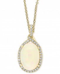 Effy Opal (3-1/2 ct. t. w. ) & Diamond (1/4 ct. t. w. ) Oval 18" Pendant Necklace in 14k Gold