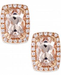 Morganite (1 ct. t. w. ) and Diamond (1/10 ct. t. w. ) Stud Earrings in 14k Rose Gold