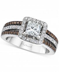 Le Vian Vanilla Diamond (1-1/4 ct. t. w. ) & Chocolate Diamond (1/4 ct. t. w. ) Princess Halo Multirow Ring in 14k White Gold