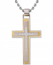 Men's Diamond Cross Pendant Necklace (1/10 ct. t. w. ) in Stainless Steel with Yellow Ion-Plate