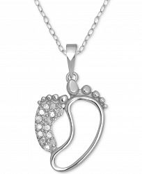 Diamond Mother-Child Footprint 18" Pendant Necklace (1/10 ct. t. w. ) in Sterling Silver