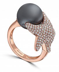 Effy Cultured Tahitian Pearl (11-1/2mm) & Diamond (3/4 ct. t. w. ) Starfish Ring in 14k Rose Gold