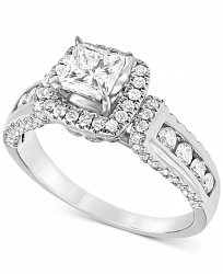 Diamond (1-1/2 ct. t. w. ) Princess Halo Engagement Ring in 14k White Gold